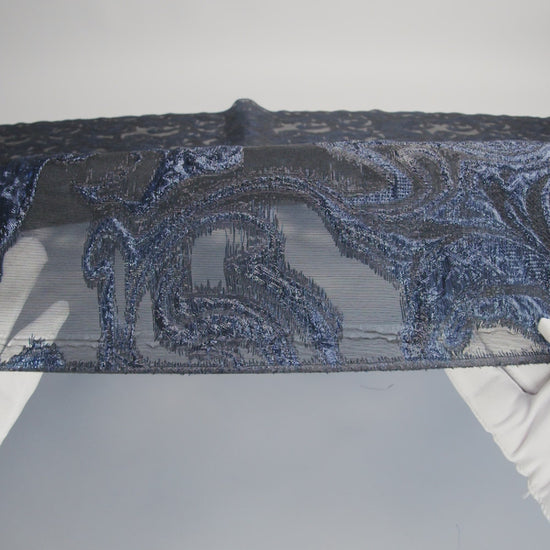 Mood Exclusive Metallic Navy and Black Swirls Sheer Organza Luxury Brocade - Image 5 of 5