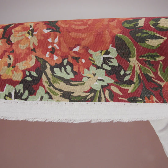 Medium Weight Linen Woven Print - Wine Red, Green and Dark Orange Floral - Image 6 of 6
