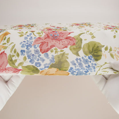 Viscose Georgette Print - Marigold Yellow, Salmon Pink and Sapphire Blue Floral - Designer Deadstock