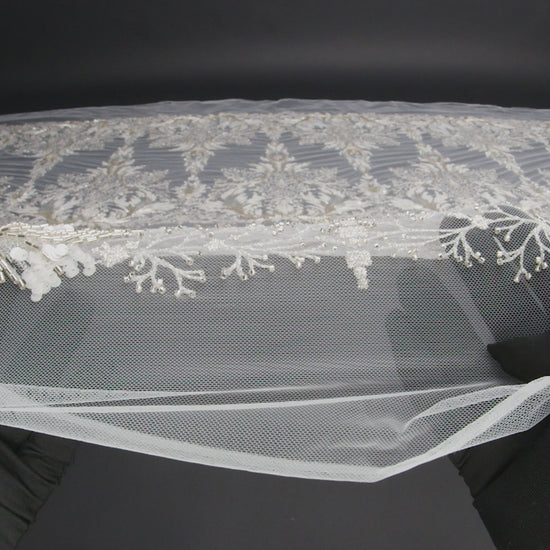 Embroidered Lace Tulle with Beads and Sequins - Off White and Silver Fancy Plants - Image 6 of 6