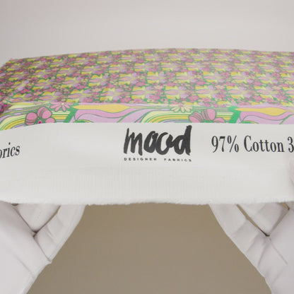 Stretch Cotton Sateen - Green Floral Rows - Flower Shower Print - Mood Exclusive Groove Collection