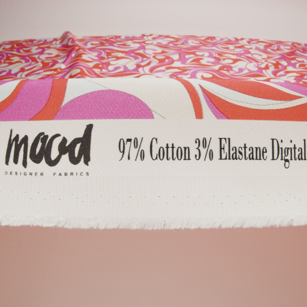 Stretch Cotton Sateen - Hot Pink and Orange Abstract - Wave Hello Print - Mood Exclusive Groove Collection - Image 6 of 6