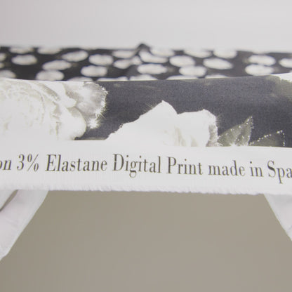 Stretch Cotton Sateen - Black and White Starry Floral - Rose Dread Print - Mood Exclusive Twilight Collection