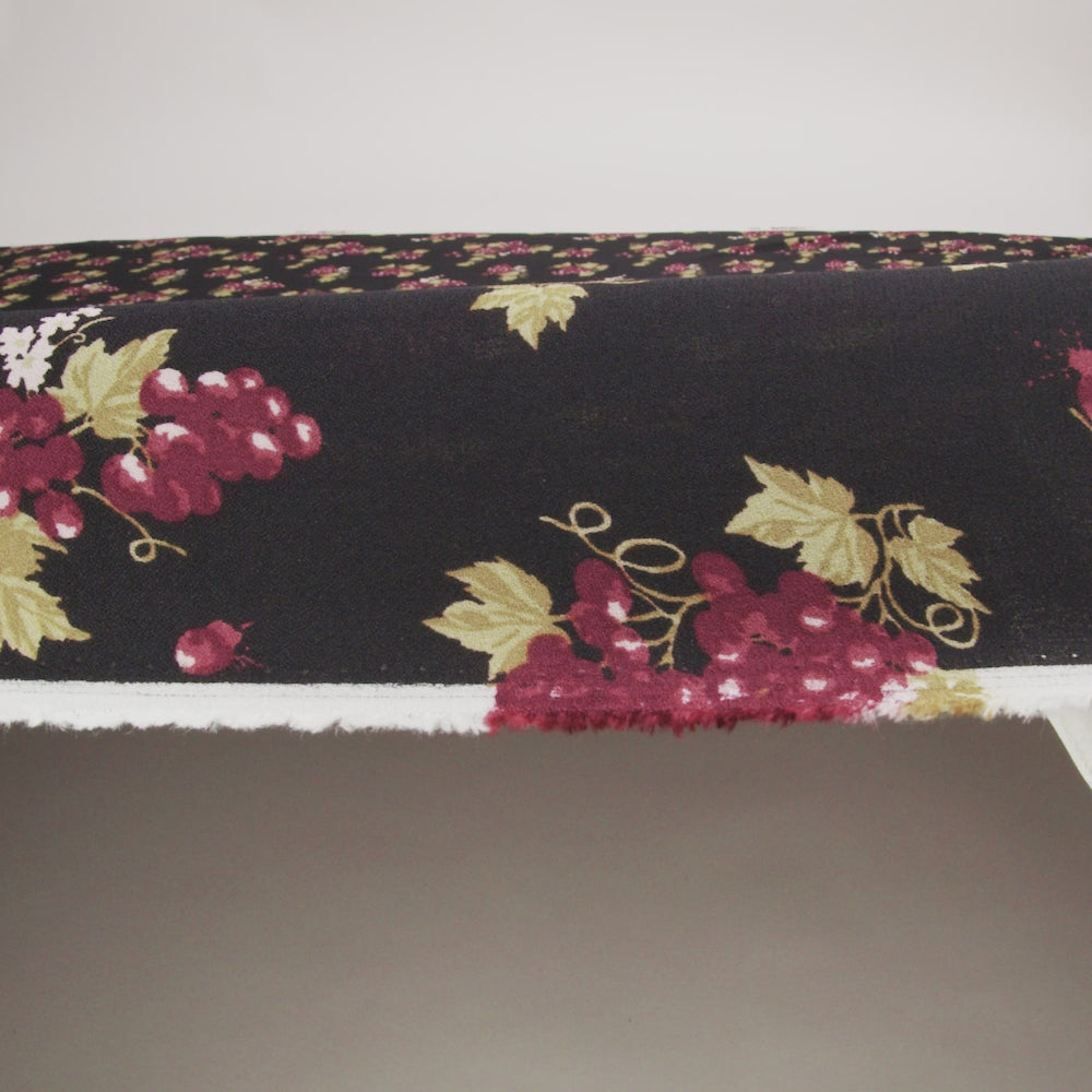 Sustainable Viscose Crepe Print - Black and Sangria Purple Grapes Illustration - Designer Deadstock - Image 6 of 6