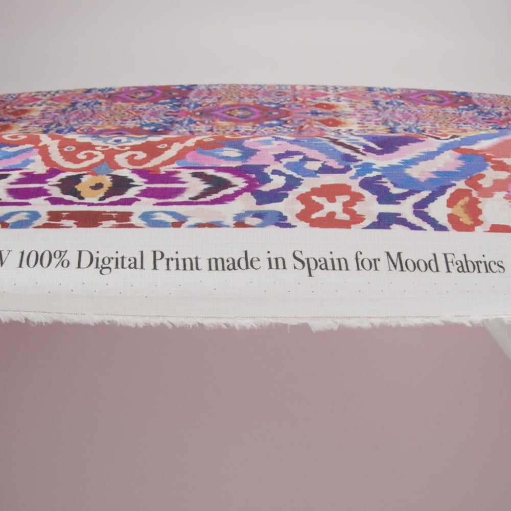 Slubbed Viscose Woven Print - Pink, Purple and Blue Ornate Ikat - Mood Exclusive Wavy Pigmentation - Image 5 of 5