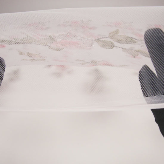 Embroidered and Beaded Tulle with 3D Fabric and Ribbon Flowers - Pink, Silver and Green Floral - Image 6 of 6