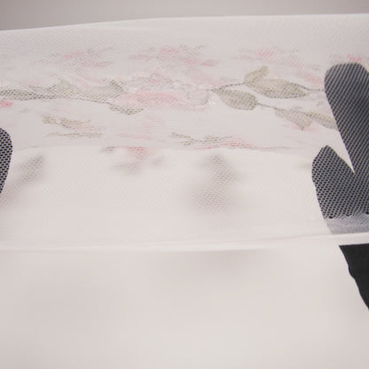 Embroidered and Beaded Tulle with 3D Fabric and Ribbon Flowers - Pink, Silver and Green Floral