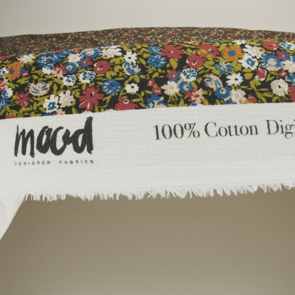 Slubbed Gauzy Cotton Woven - Dark Red, Blue and Leaf Green All-Over Floral - Mood Exclusive Fete des Fleurs Print - Image 6 of 6