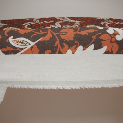 Linen and Rayon Woven - Dark Brown, Pumpkin Orange and White Paisley and Floral Vines - Mood Exclusive Blooming Boogie Print