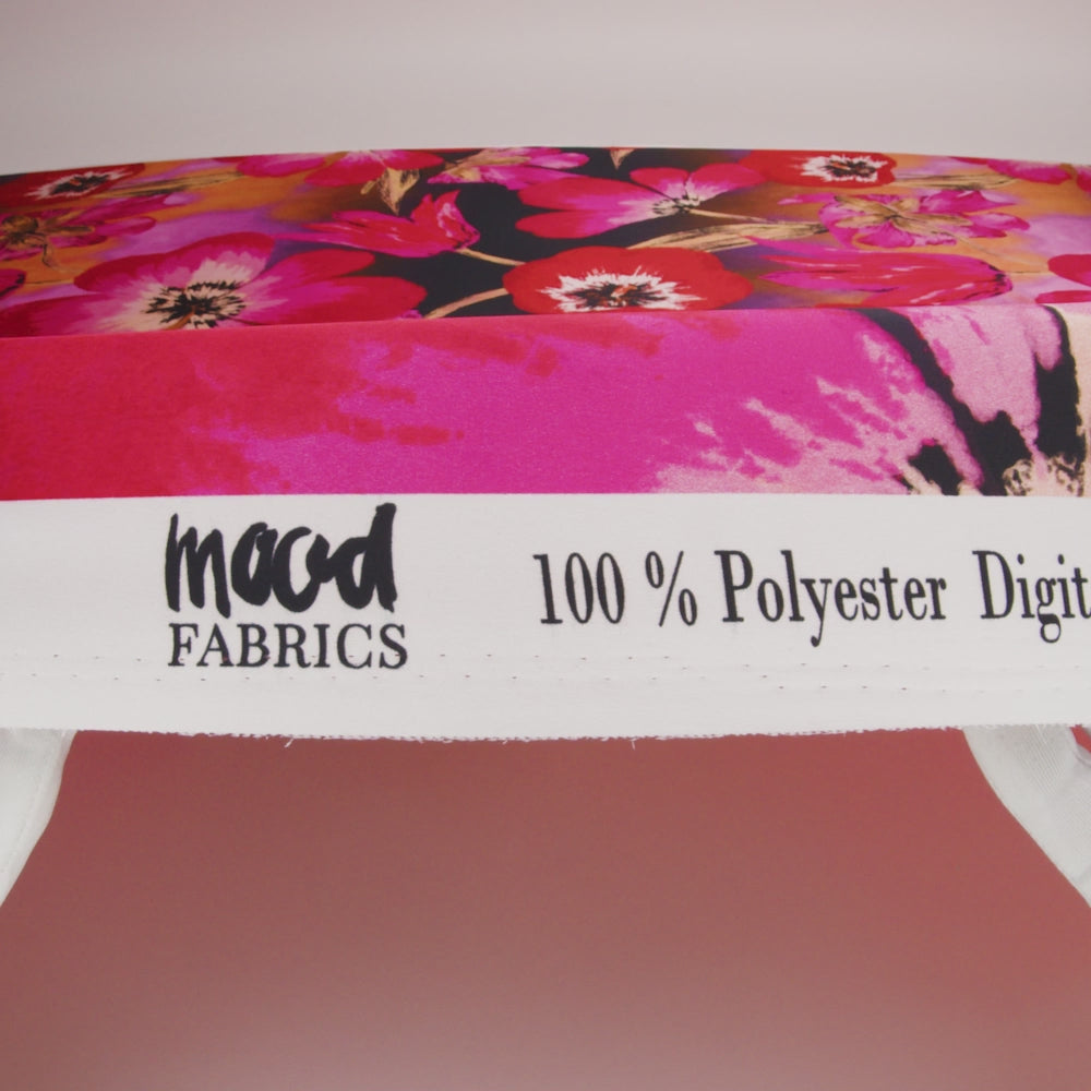 Polyester Satin - Hot Pink, Red and Black Big Flowers - Mood Exclusive Poppy Panorama Print - Image 6 of 6