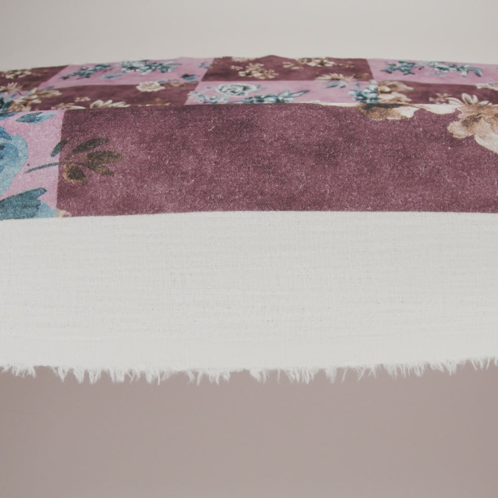 Slubbed Gauzy Cotton Woven - Rose, Brown and Blue Big Floral Checkerboard - Mood Exclusive Checkerbloom Print - Image 6 of 6