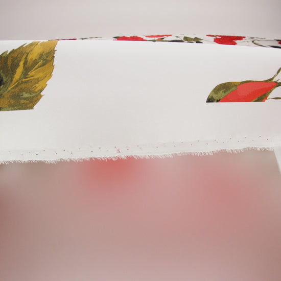 Silk Charmeuse Print 16MM, Made in Italy - White, Red and Olive Green Roses and Stems - Image 6 of 6