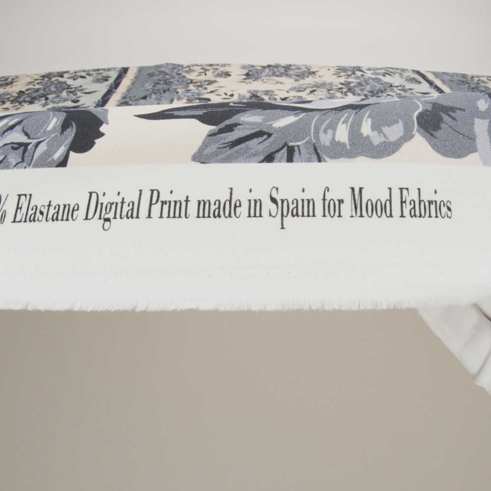 Brushed Stretch Cotton Twill Panel - Blue and Cream Roses - Mood Exclusive Space for Grace - Image 6 of 6