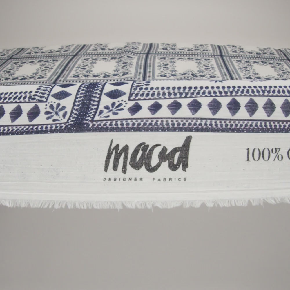 Crinkled Cotton Gauzy Woven - White and Navy Blue Floral Embroidery Squares - Mood Exclusive Porcelain Petals Print - Image 6 of 6