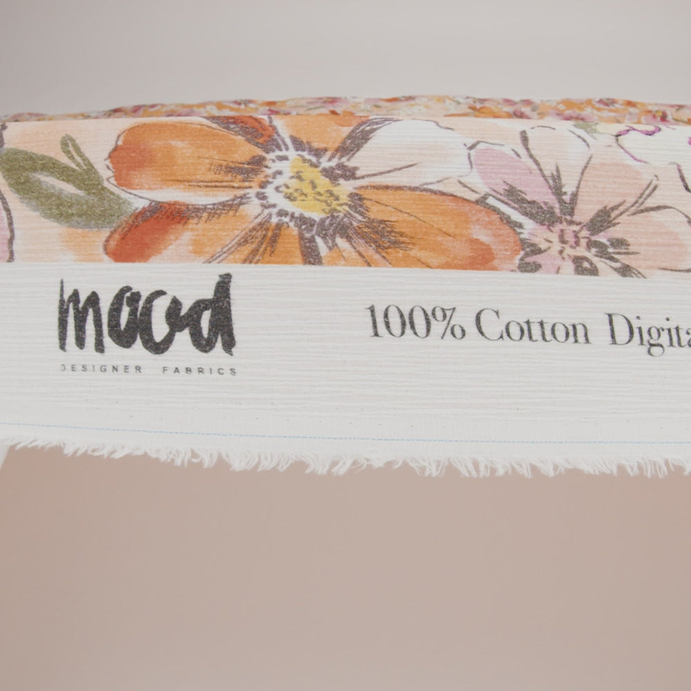 Slubbed Gauzy Cotton Woven - Light Pink, Creamsicle and Sun Yellow Floral - Mood Exclusive Hibiscus Heatwave Print - Image 6 of 6