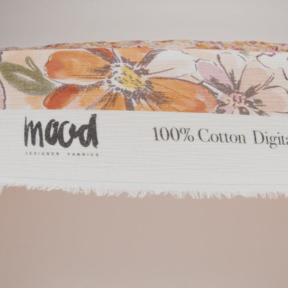 Slubbed Gauzy Cotton Woven - Light Pink, Creamsicle and Sun Yellow Floral - Mood Exclusive Hibiscus Heatwave Print