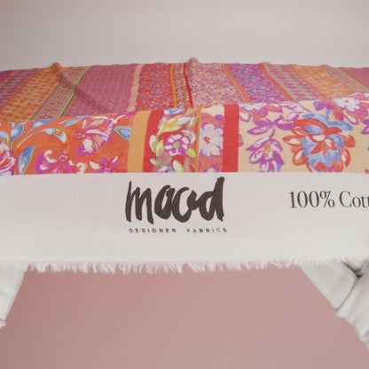 Cotton Voile - Pink and Orange Floral Stripes - Darling Clementine Print - Mood Exclusive Gisele Collection