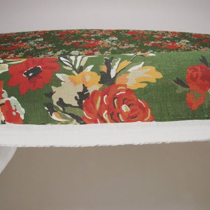 Medium Weight Linen Woven Print - Forest Green, Dark Orange and Mint Floral