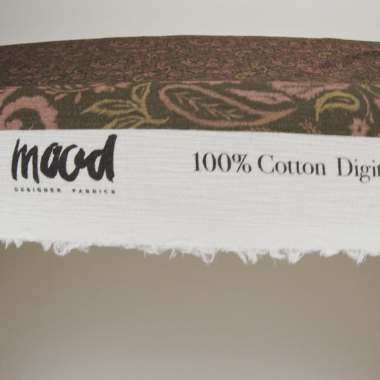 Slubbed Gauzy Cotton Woven - Dark Olive Green, Brown and Blush Tan Woodland Paisley - Mood Exclusive Woodland Whorls Print - Image 6 of 6