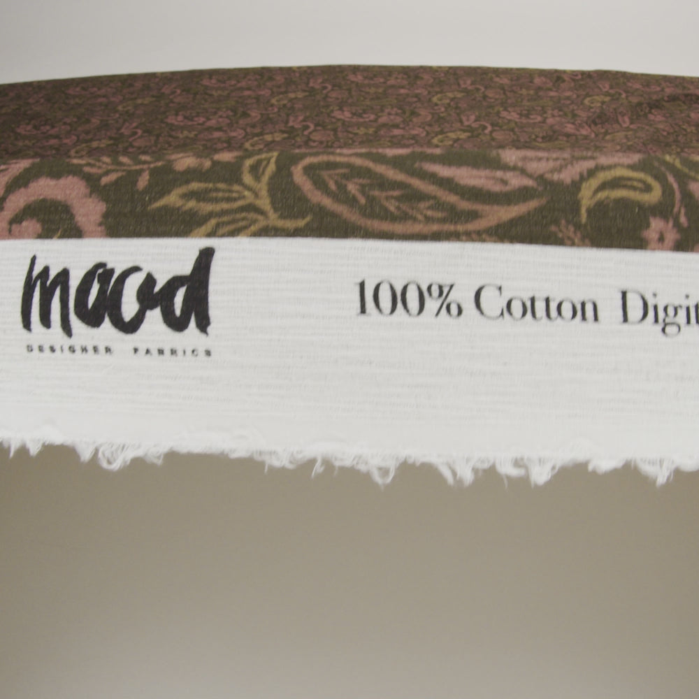 Slubbed Gauzy Cotton Woven - Dark Olive Green, Brown and Blush Tan Woodland Paisley - Mood Exclusive Woodland Whorls Print - Image 6 of 6