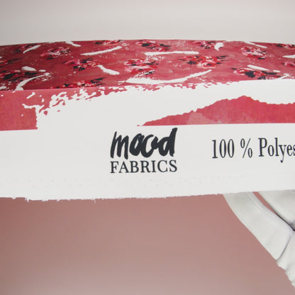 Polyester Satin - Hibiscus, Scarlet Red and Black Roses and Brushstrokes - Mood Exclusive Feel the Flow Print
