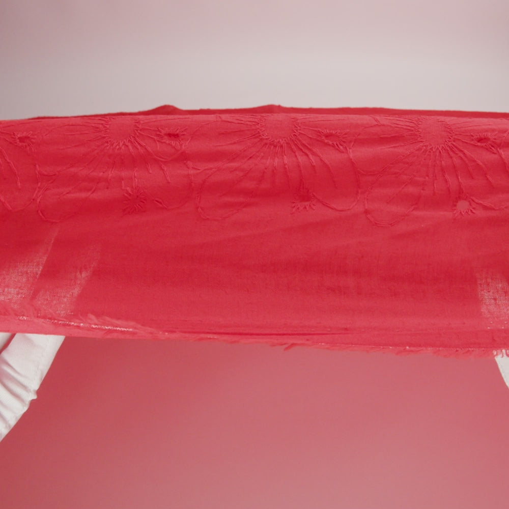 Embroidered Eyelet Cotton Voile - Red All-Over Flowers - Naomi Collection - Image 6 of 6