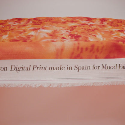 Crinkled Cotton Gauzy Woven - Bright Orange and Red Splashes and Spots - Mood Exclusive Solar Flare Print