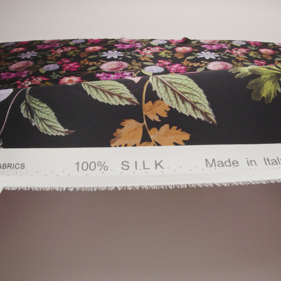 Mood Exclusive Italian Black, Pink and Green Floral Silk Charmeuse - Image 6 of 7