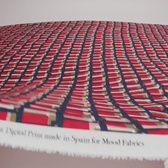 Slubbed Gauzy Cotton Woven - Red, Navy and Olive Green Geometric Blocks - Mood Exclusive Cubist Canvas Print - Image 6 of 6