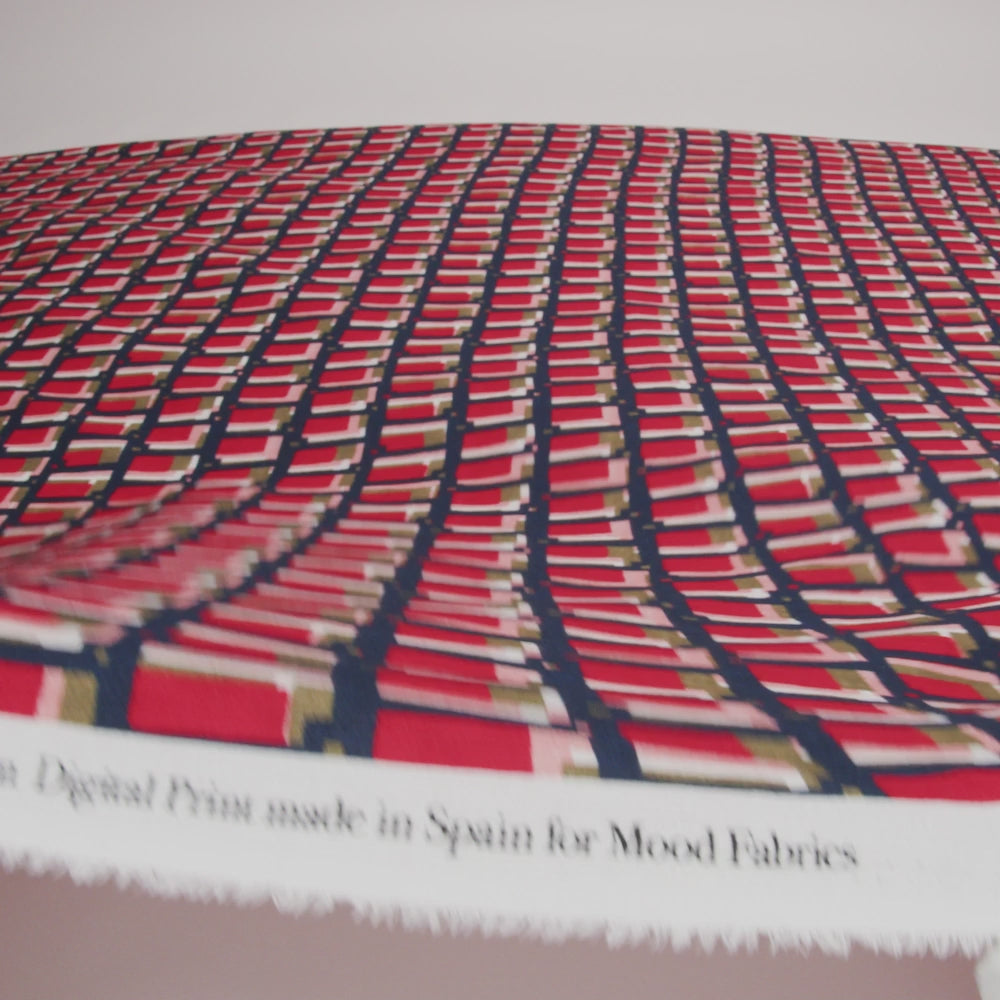 Slubbed Gauzy Cotton Woven - Red, Navy and Olive Green Geometric Blocks - Mood Exclusive Cubist Canvas Print - Image 6 of 6