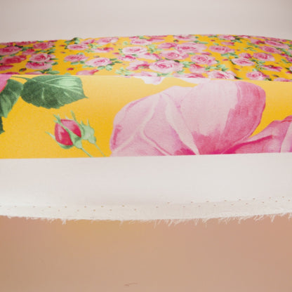 Silk Charmeuse Print 16MM, Made in Italy - Yellow, Pink and Green Bunches of Roses