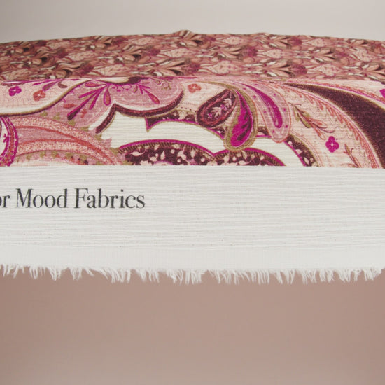 Slubbed Gauzy Cotton Woven - Pale Peach, Magenta and Dark Plum Fanciful Paisleys - Mood Exclusive Mandala Motions Print - Image 6 of 6