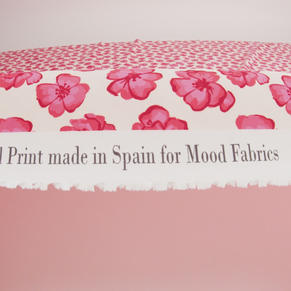 Recycled Polyester Swim Trunk Fabric - White and Pink Floral - Hawaiian Rollercoaster Print - Mood Exclusive Malibu Collection - Image 6 of 7