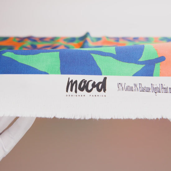 Stretch Cotton Sateen - Orange, Blue and Green Leaves - Mediterranean Mingle Print - Mood Exclusive Marigold Collection - Image 6 of 7