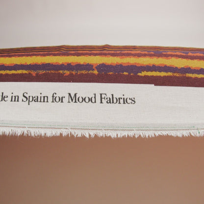Linen and Rayon Woven - Purple, Orange and Yellow Stripes - Foliate Pathways Print - Mood Exclusive Jack-O-Lantern Collection