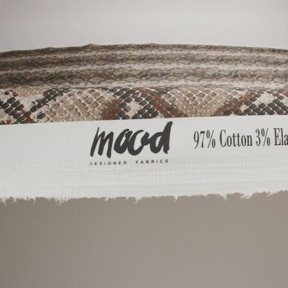 Stretch Cotton Sateen - Black and Beige Snakeskin - Slithering Sophistication Print - Mood Exclusive Serengeti Collection