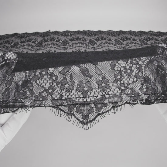Chantilly Lace with Finished Scalloped Edges - Black Fancy Florals - Image 6 of 6