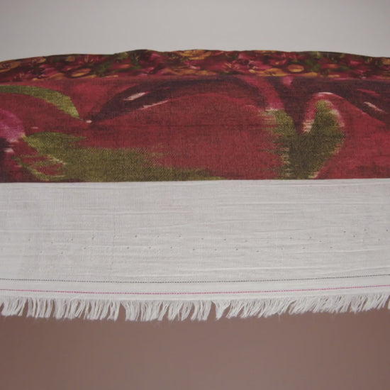 Crinkled Cotton Gauzy Woven - Burgundy, Yellow Ochre and Green Painterly Ikat Floral - Mood Exclusive Cabernet Crocus Print - Image 6 of 6