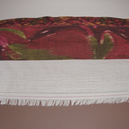Crinkled Cotton Gauzy Woven - Burgundy, Yellow Ochre and Green Painterly Ikat Floral - Mood Exclusive Cabernet Crocus Print