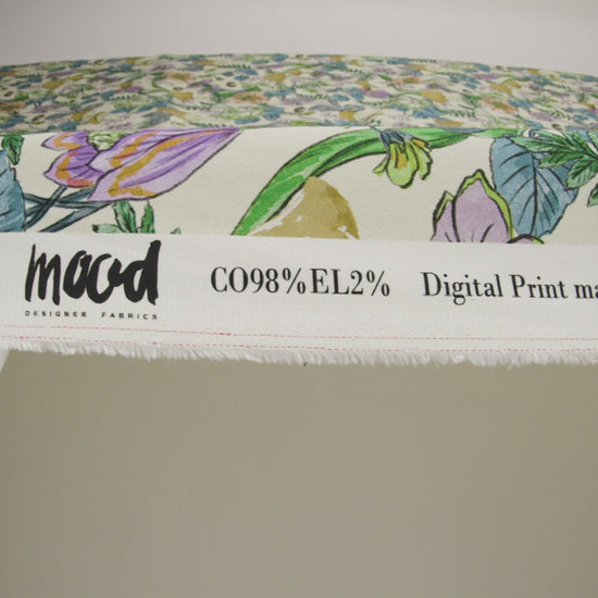 Stretch Cotton Twill Print - Cream. Green and Blue Mushrooms and Flowers - Mood Exclusive Mycelium Mystique - Image 6 of 7