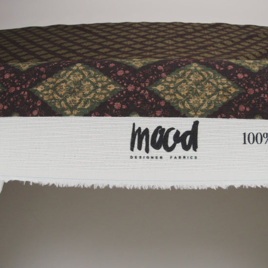 Slubbed Gauzy Cotton Woven - Dark Green, Black and Gilded Beige Small Floral Diamonds - Mood Exclusive Garden Grid Print - Image 6 of 6