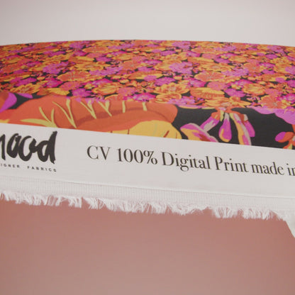 Rayon Challis - Black, Pink and Yellow Floral - Tangerine Dreams Print - Mood Exclusive Citrus Collection