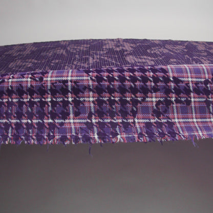 Navy, Red and Estate Blue Negative Space Florals in Flocked Houndstooth on Plaid Rustic Cotton and Polyester Woven