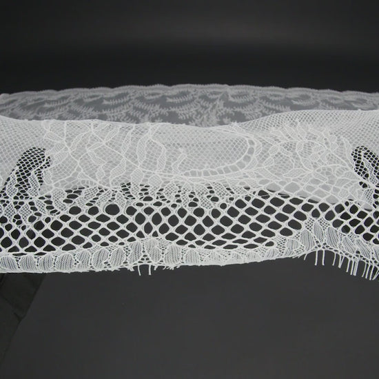 Raschel Lace Panel with Finished Edges - Ivory Delicate Leafy Vines on Net - Image 6 of 6