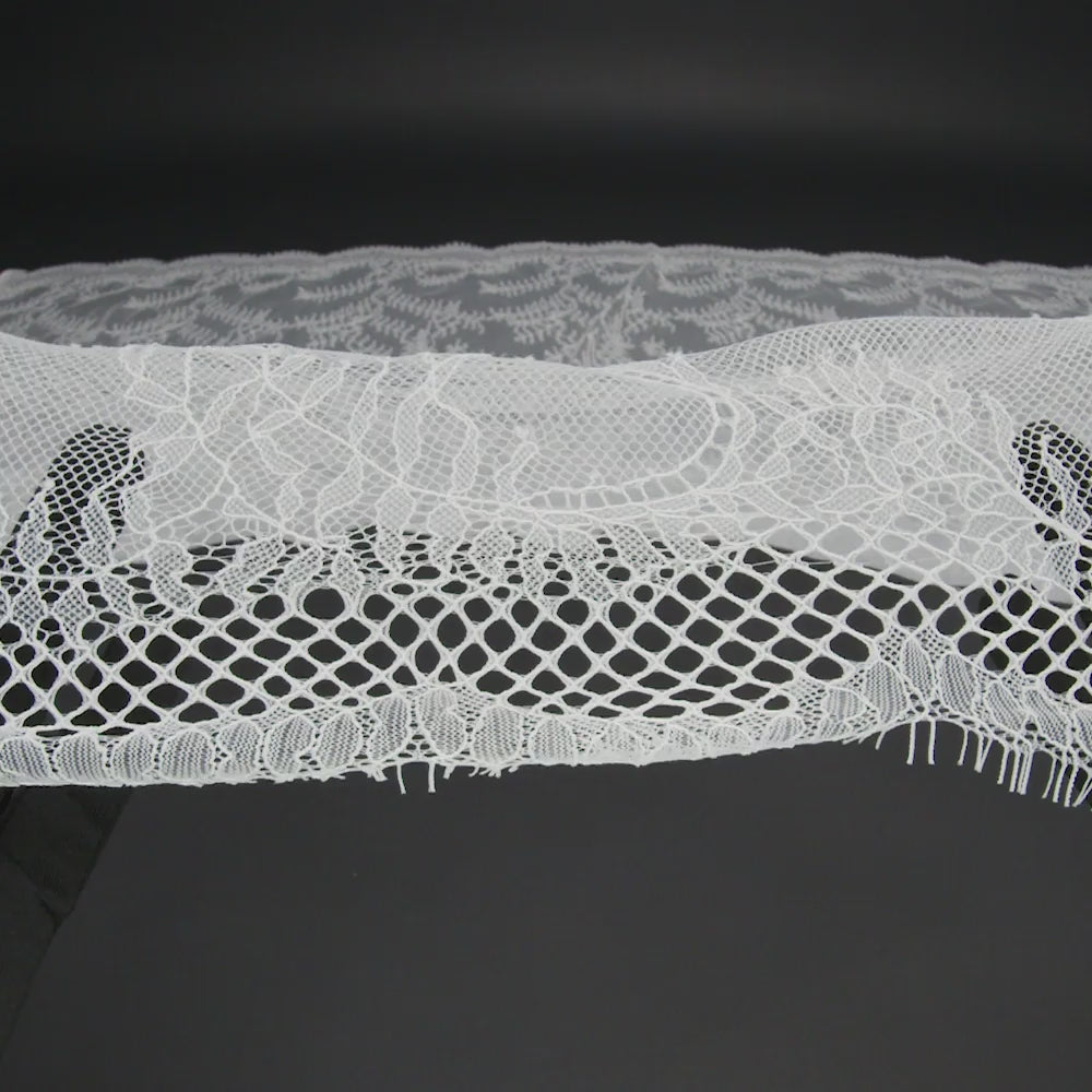 Raschel Lace Panel with Finished Edges - Ivory Delicate Leafy Vines on Net - Image 6 of 6