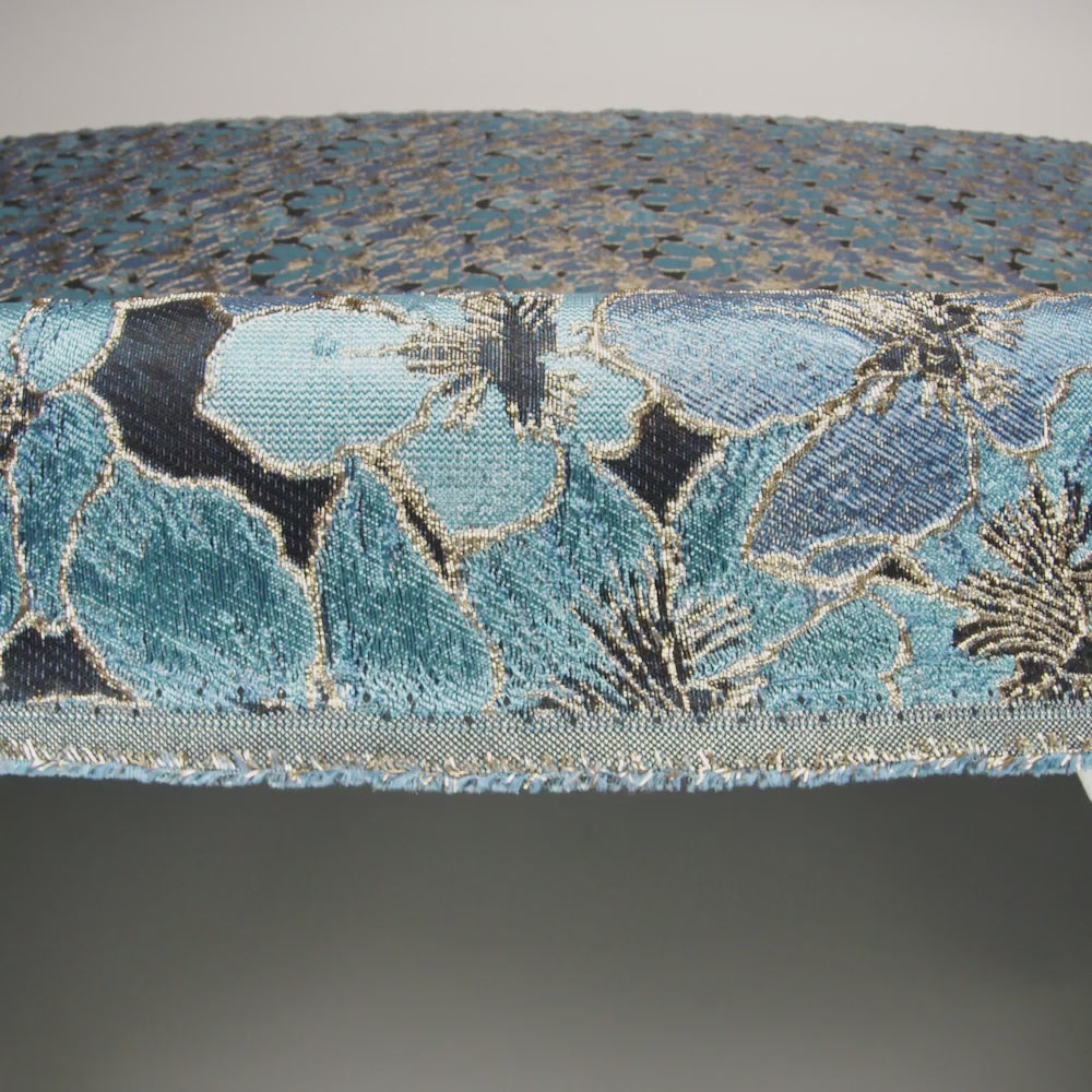 Metallic Gold, Sky and Country Blue Floral Frolic Luxury Brocade - Image 6 of 7