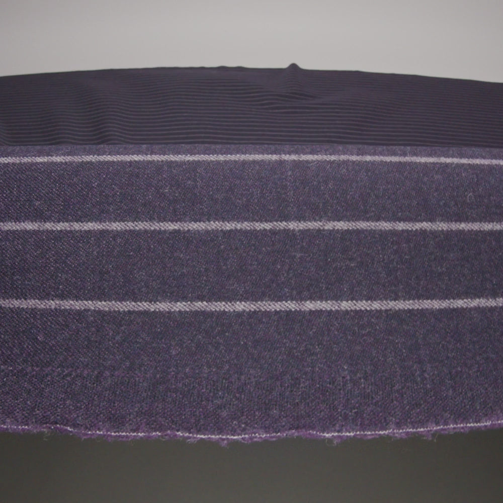 Stretch Virgin Wool Twill Suiting Made in Italy - Plum Purple and White Chalk Stripes - Image 6 of 6