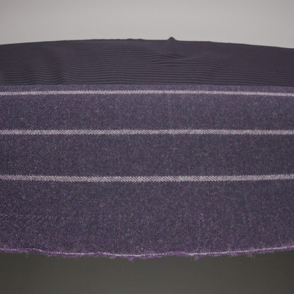 Stretch Virgin Wool Twill Suiting Made in Italy - Plum Purple and White Chalk Stripes