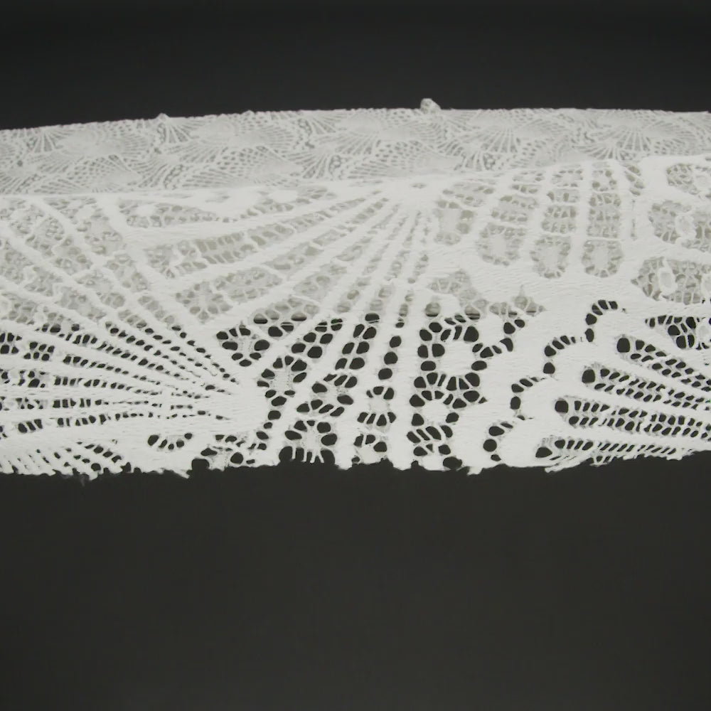 Stretch Raschel Lace with Finished Edges - Ivory Shell Fans - Image 6 of 6