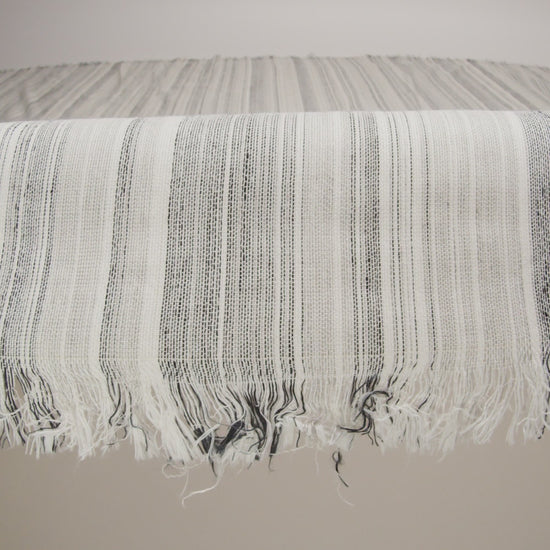 Famous Australian Designer White and Gray Barcode Stripe Linen and Cotton Woven - Image 6 of 6